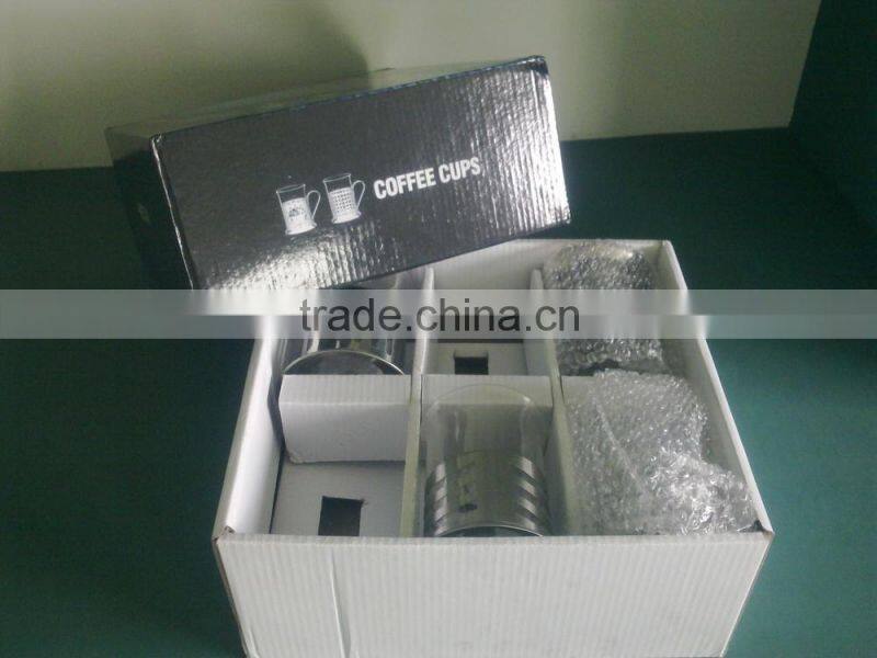 6pcs stainless steel and glass coffee cup set