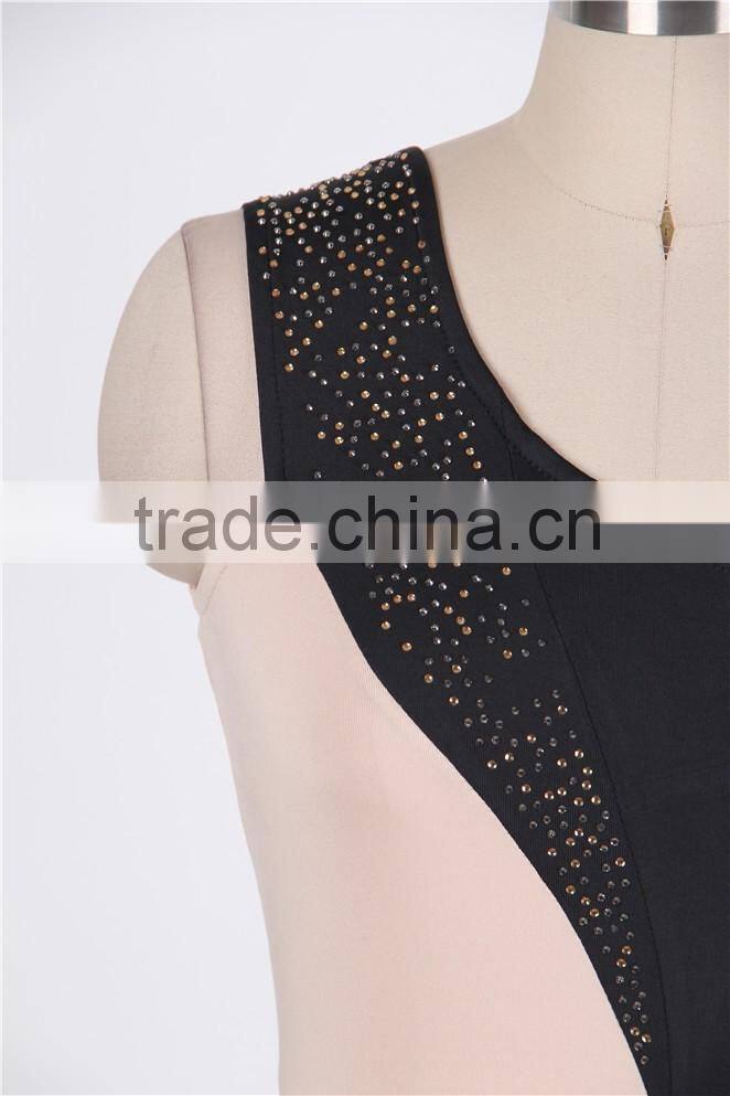 Hot wholesale 2016 newest arrival two colors combination full length evening dress one sleeve