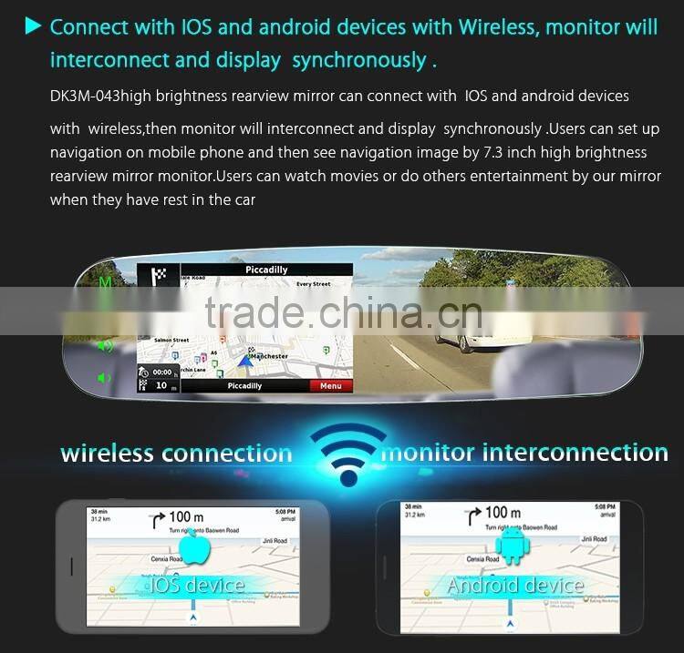 4.3 inch frameless mirror link synchronize the informations of your smart phone, reverse camera