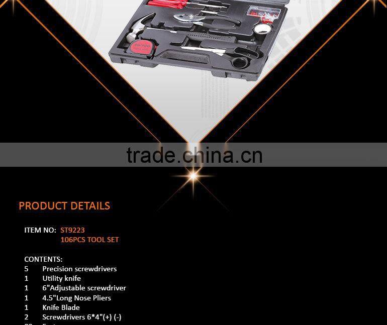 106pcs All hand tools names maintenance hardware tool kit