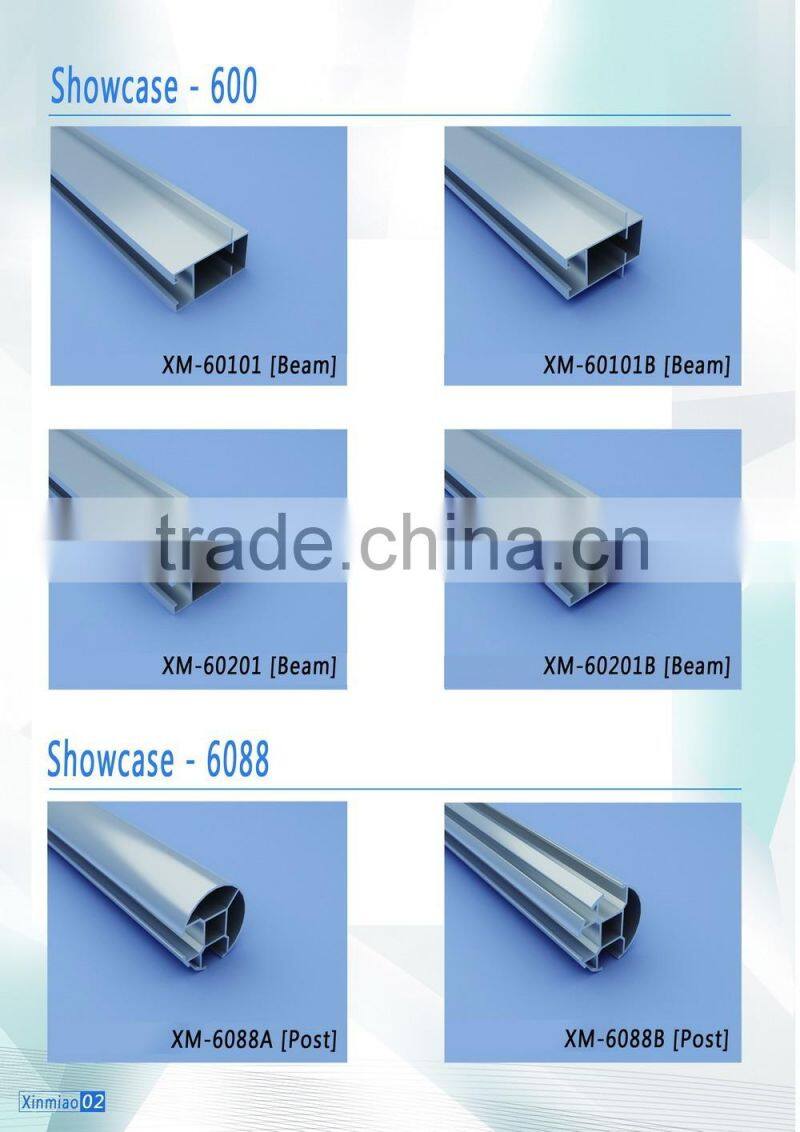 Profiles of alumium showcase and its hardware, Glass showcase for art show