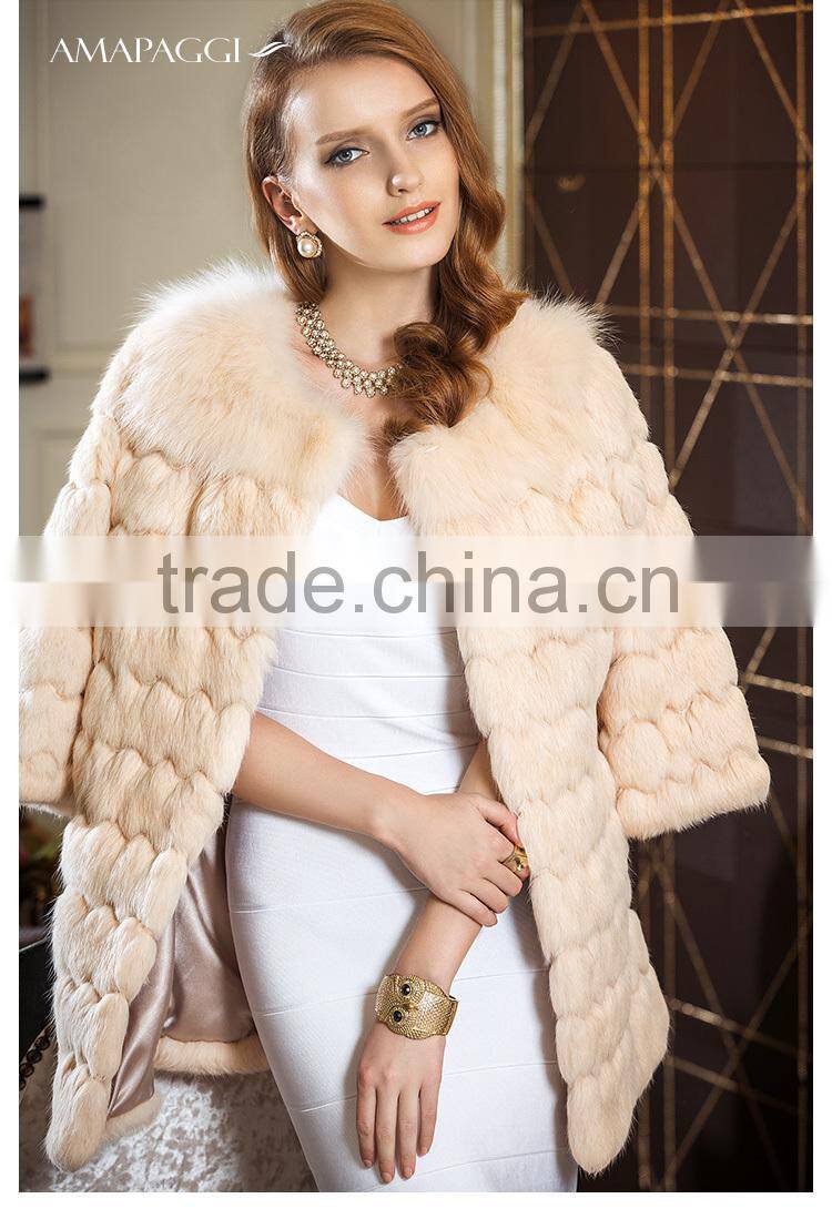 half sleeve winter long rabbit fur coats women made in China