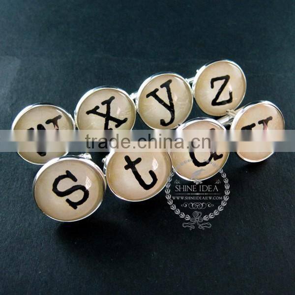 22mm silver plated initial alphabet letter collage glass cabochon round cufflinks fashion wedding cuff links 6600063