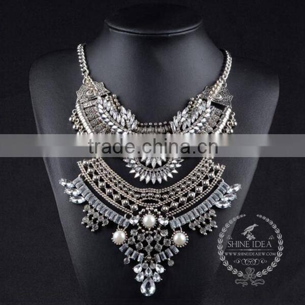 high quality vintage rhinestone imitation pearl chunky statement necklace tin alloy fashion women pendant necklace 6390144