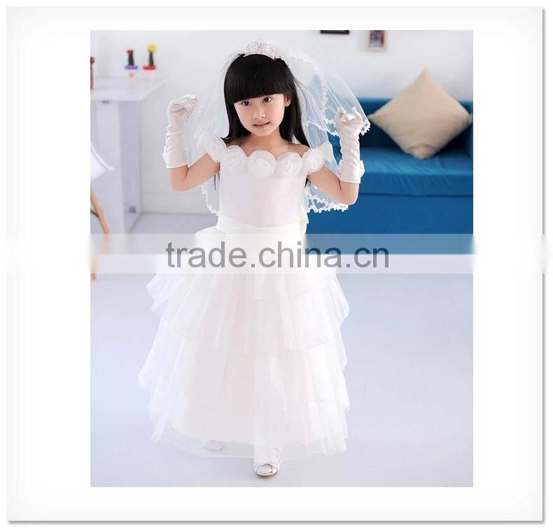 Fancy White Layered A-Line Scalloped Sleeveless Customized Vestidos Girl Dress for Wedding FG004 flower-girl-dress-patterns