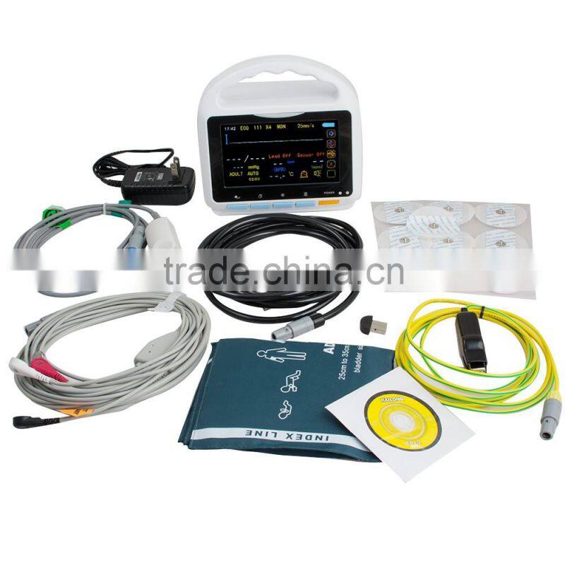 CE&ISO approved 5 inch Touch Screen Multi parameter Patient Monitor with bluetooth function software