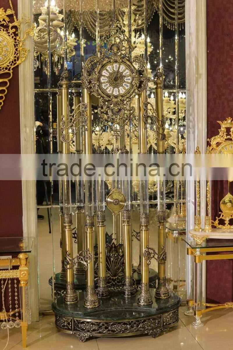 Antique Design Vintage Floor Standing Clock, Marble Base Copper Clock