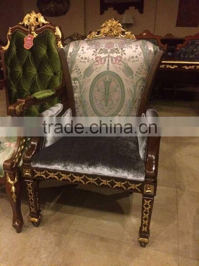 Antique Classic Palace Leisure Chair, Carved Wooden Single Sofa Chair, Luxury Gold Painting Living Room Furniture