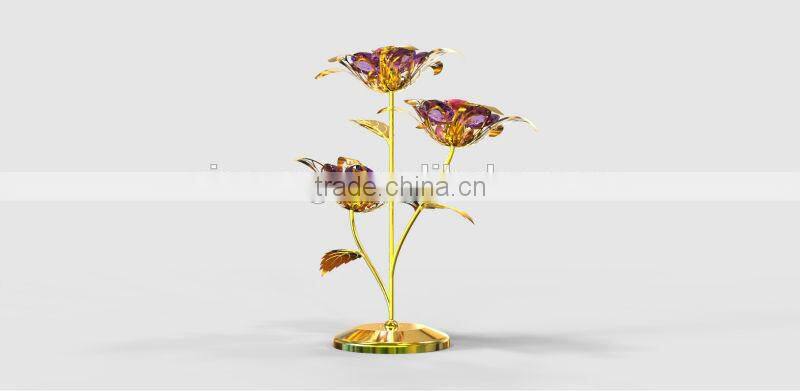Luxury 24K Gold Plated decorative Red Crystals Flower for home decoration
