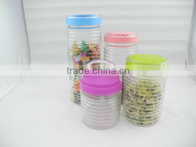 clear food storage glass jar with plastic handle lids