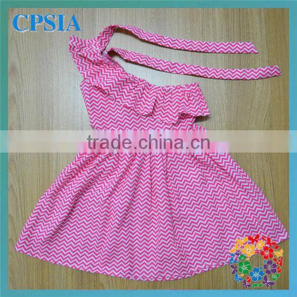 Rainbow Single Shoulder Baby Cotton Frocks Designs Girls Chevron Dress