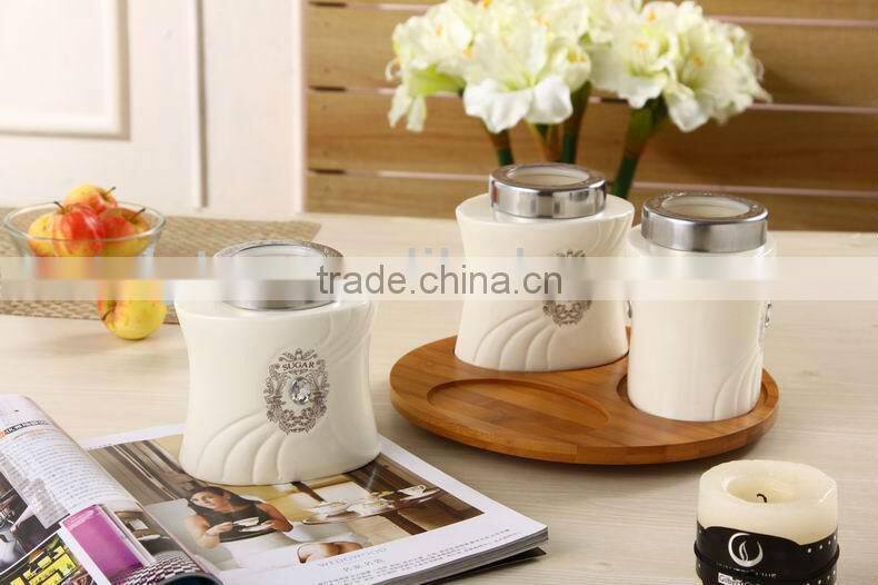 canister set with turntable wooden stand