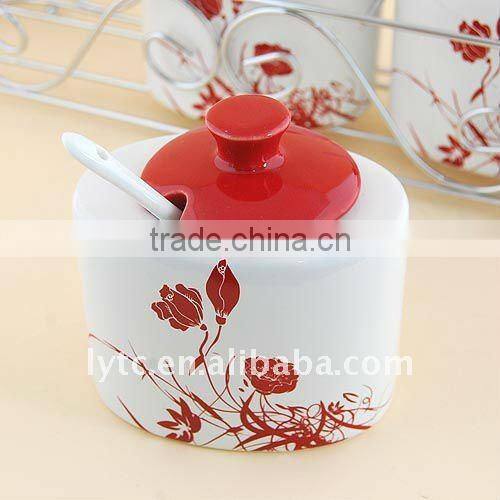 stoneware ceramic canister set with iron rack
