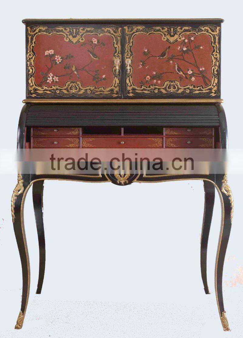 European Solid Wood Office Desk, Quality Antique New Classical Black and Silver Office Furniture BF11-07271b