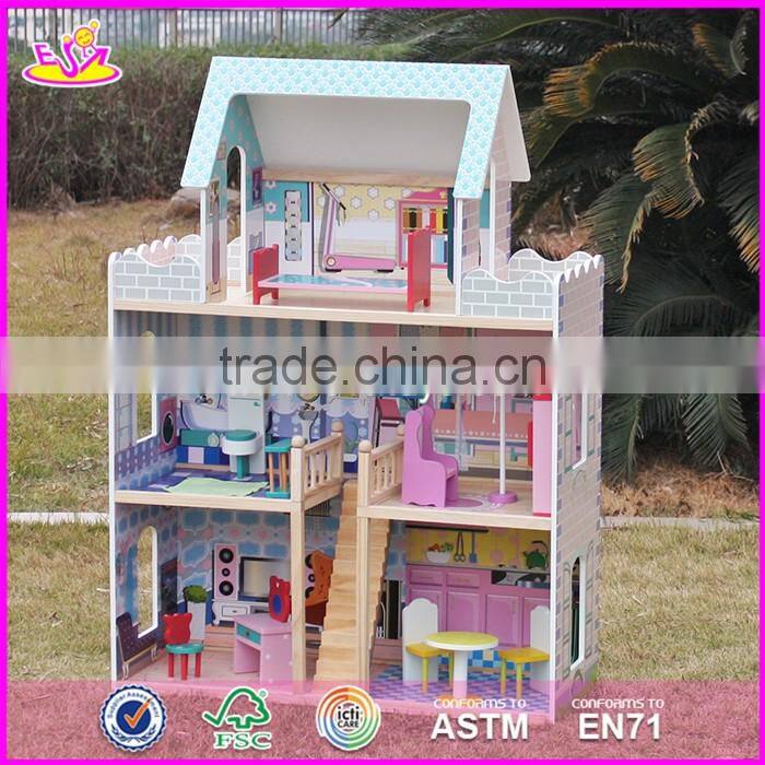 2017 new products customized pink wooden girls dolls house W06A171