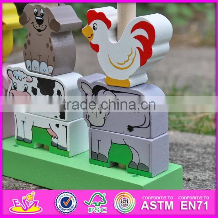 2016 new design educational animals wooden stacking toys for toddlers W13D126