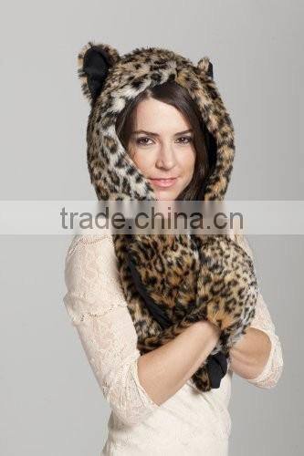 wholesale Europe and USA winter female faux rabbit fur animal hat togther with scarf