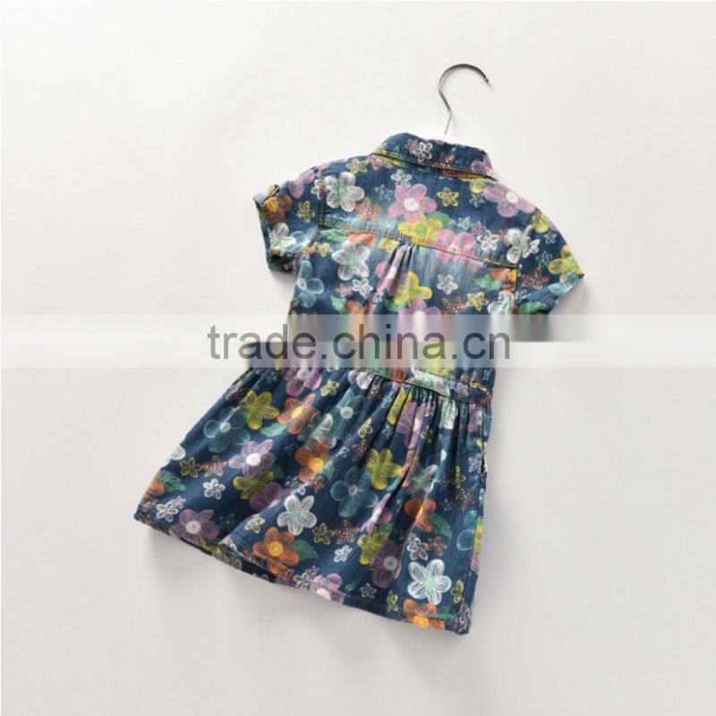 Wash Printing Flower Denim Dresses of the girls