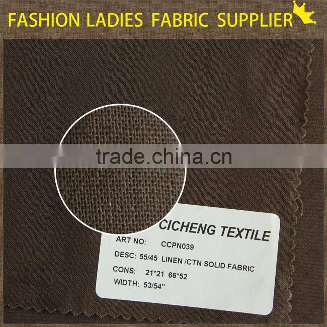 manufactory to produce high and good handfeel solid one plain weave 55 linen 45 cotton fabric