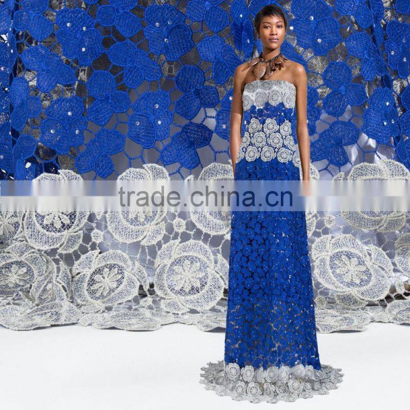 China guipure lace with stones CP0146 cord water souble lace fabric chemical cupion lace