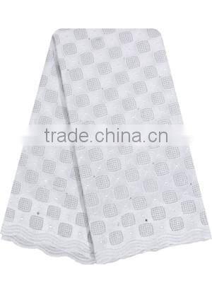 Cheap price hign quality square style cotton swiss voile lace with stones for clothes SL0408