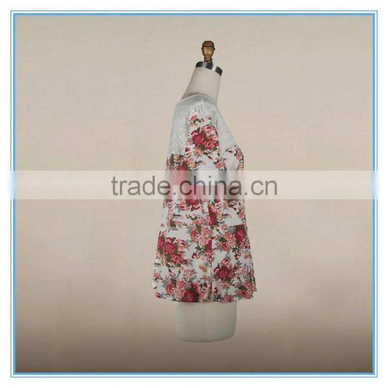 Wholesale Ladies Floral picture Printed design Lace Blouse With Embroidery