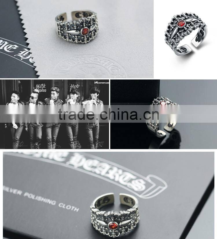 Adjustable personalized cool punk jewelry pokerface silver red diamond fashion men's ring
