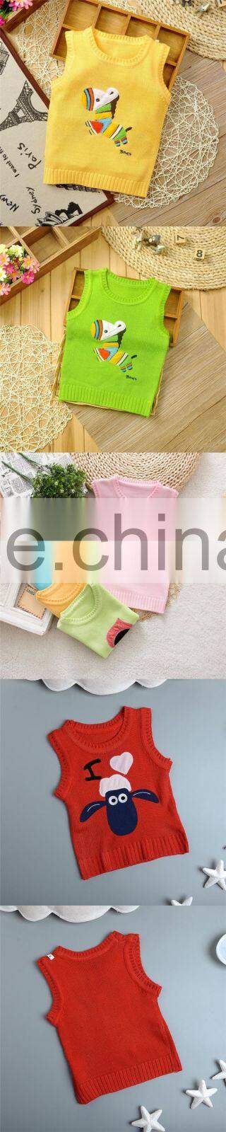 Latest crew neck boys computer knitted embroidery design baby sweater vest