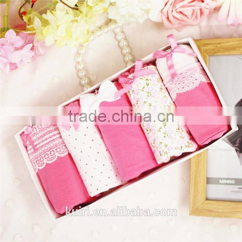 Hot sell 5 gift boxed cotton low waist girls Briefs lady cute cotton lace underwear panties
