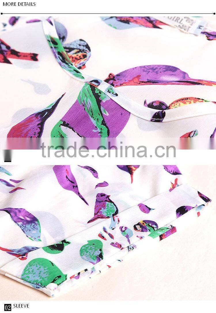 Hot Sale European style plus size batwing sleeves printing Chiffon Blouse shirt for women , Casual Chiffon Blouse &tops