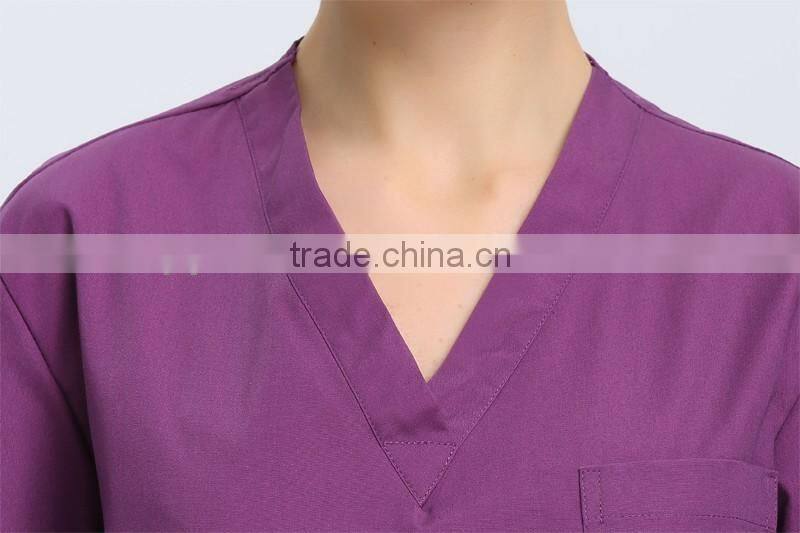 2016 top quality Juqian classic purple V neck summer hospital medical staff uniforms