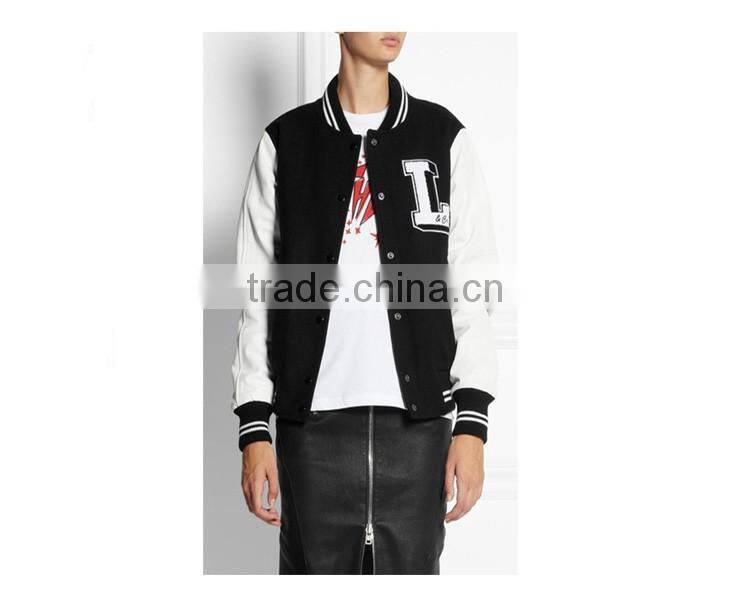 LZ336 50% wool, 50% viscose varsity jacket with leather sleeves