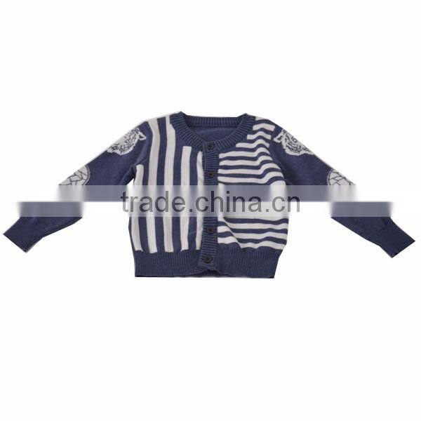 2016 New design boy's stripes jacquard cardigan sweater