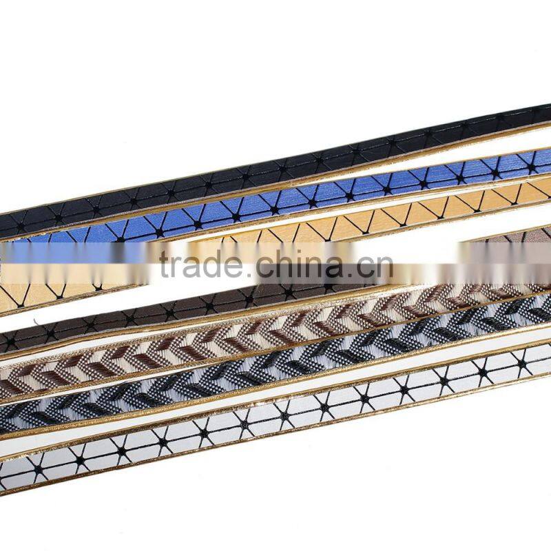 Black&White Pattern Gold Flat PU Leather Cord 10mm