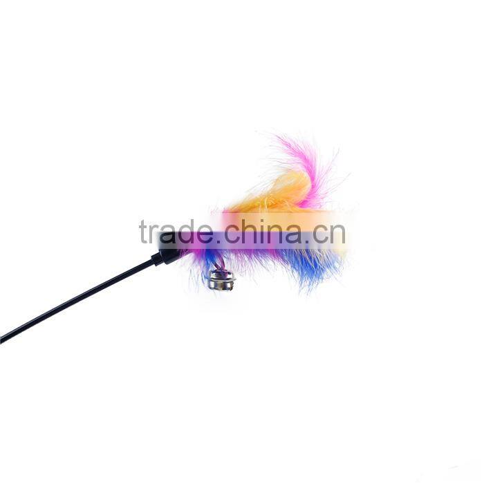 Plastic Wand Pet Teaser Feather Multicolor
