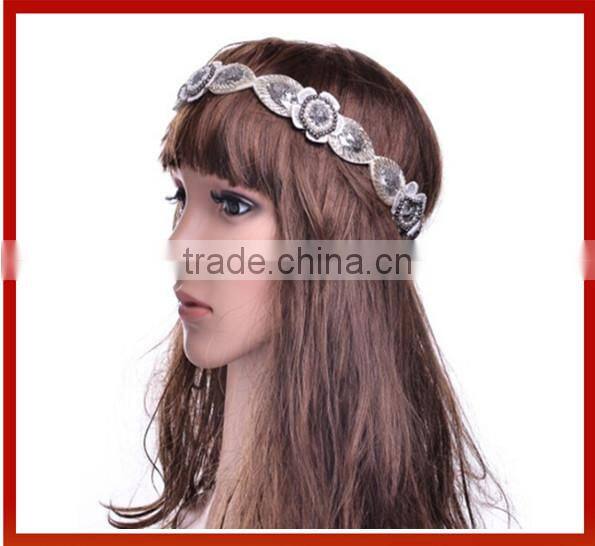 Handmade Rhinestone Crystal Beaded Elastic Fashion Elastic Hai Headmade Crystal Glass Beads Hair Band Girl Bridal Pearls Beads