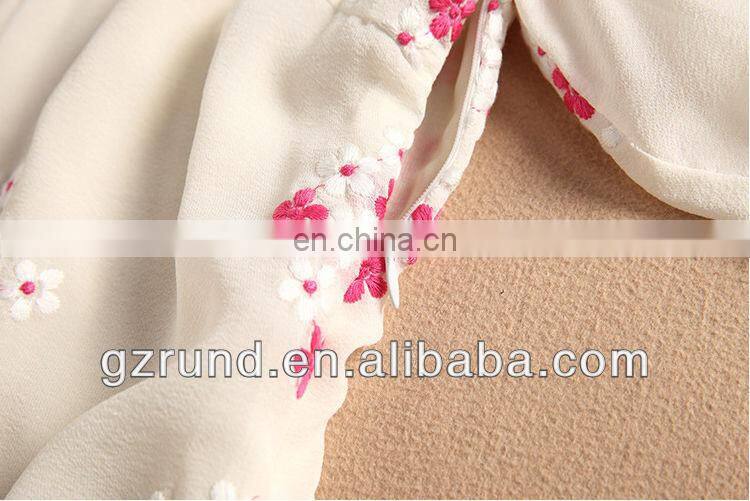 Summer new women's high-end European and American Slim embroidered flowers peach shirt sleeve T-shirt