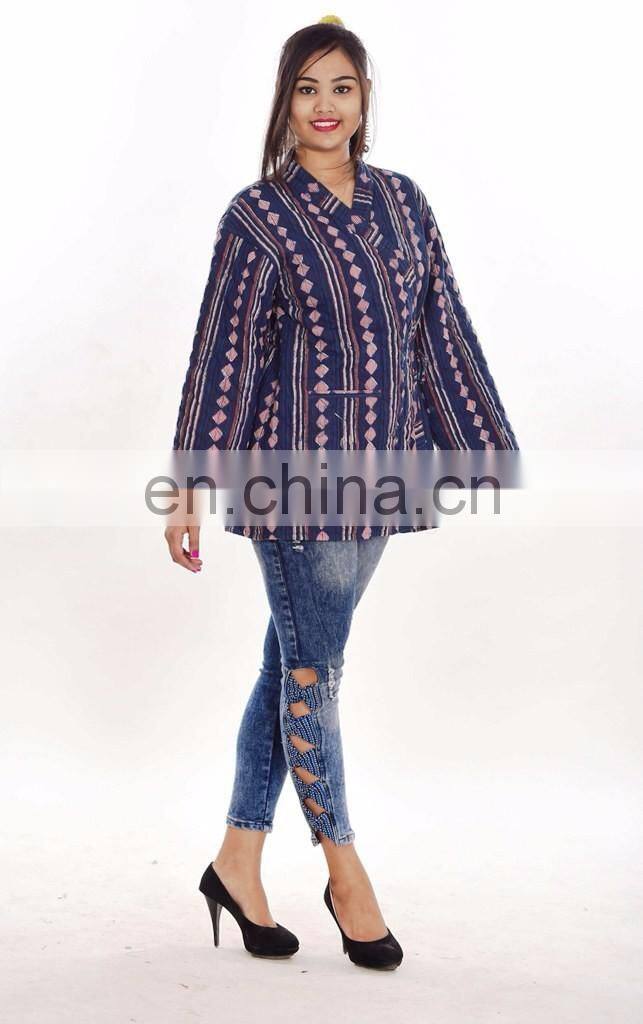 Cotton quilted kimono Style jacket Printed Reversible jacket