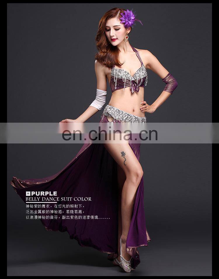 High-grade 5pcs hot stamping ice silk bellydance costume with handmade bell