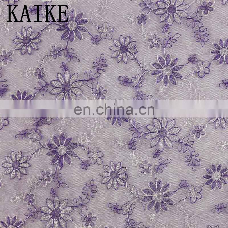 Wholesale custom white voile embroidery chantilly lace fabric