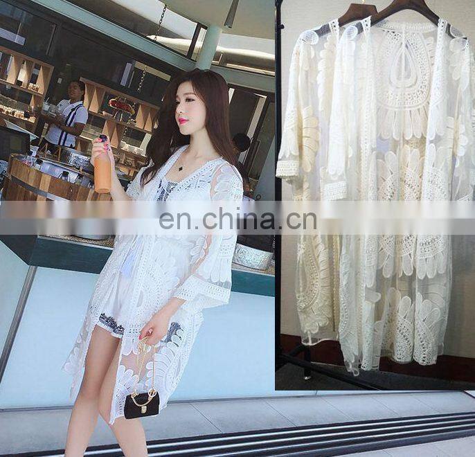 New 2019 Pareos Beach Cover Up Floral Embroidery Swim suit Cover Up Women Robe De Plage Beach Cardigan Bathing Suit Cover Ups