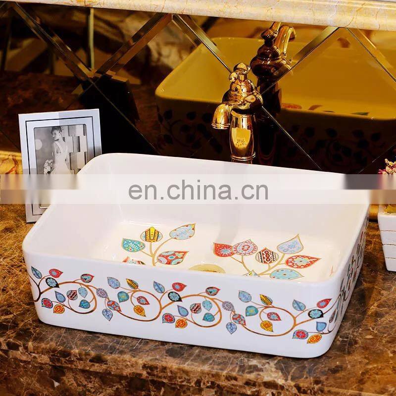 Rectangular shape european royal style ceramic wash sink