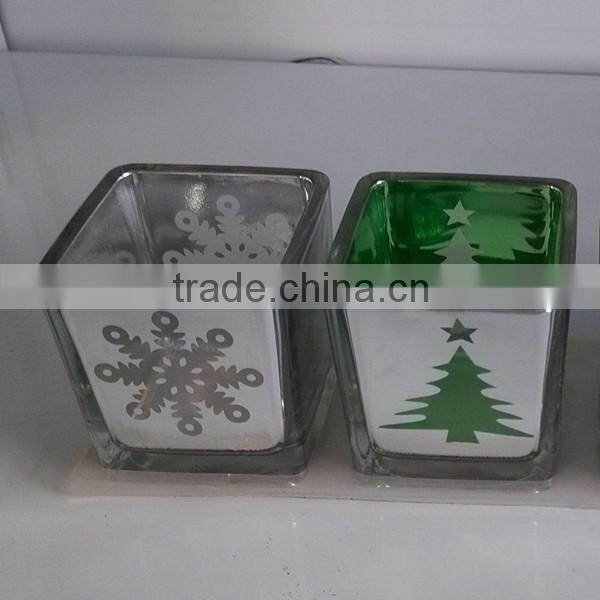 Handmade electroplating tree and snowflake silver outside inner black and red glass candle holder