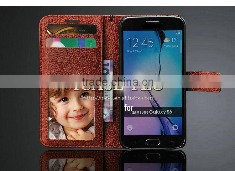 Cow Leather Slot Cover Case for Samsung S6 Wallet Flip Case