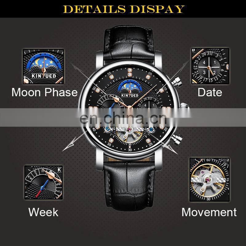 KINYUED J025 Men's Mechanical Watch Leather Belt Automatic Calendar Auto Date Luxury Men Watches