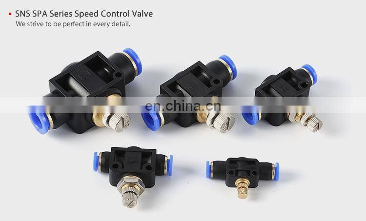 SNS SPA Series pneumatic one touch union straight air flow controller speed control valve with push-to-connect fittings