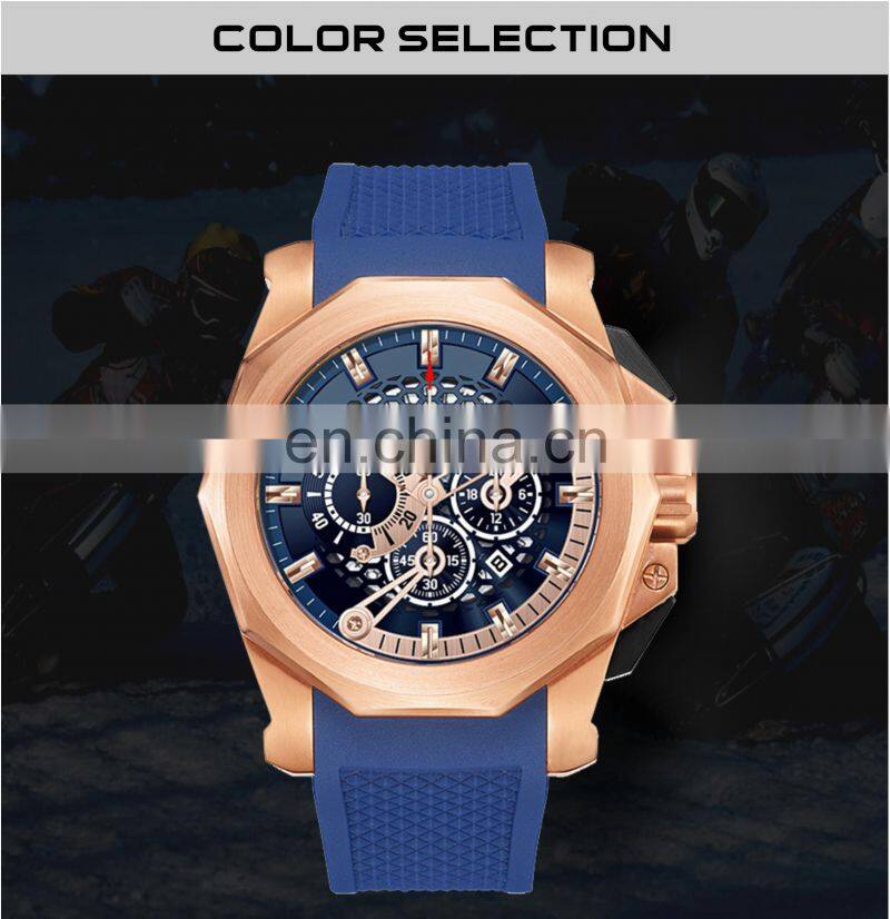 Private Label Custom Black Silicone Belt Rose Gold Fashion Sport Watches Waterproof Men Wristwatches
