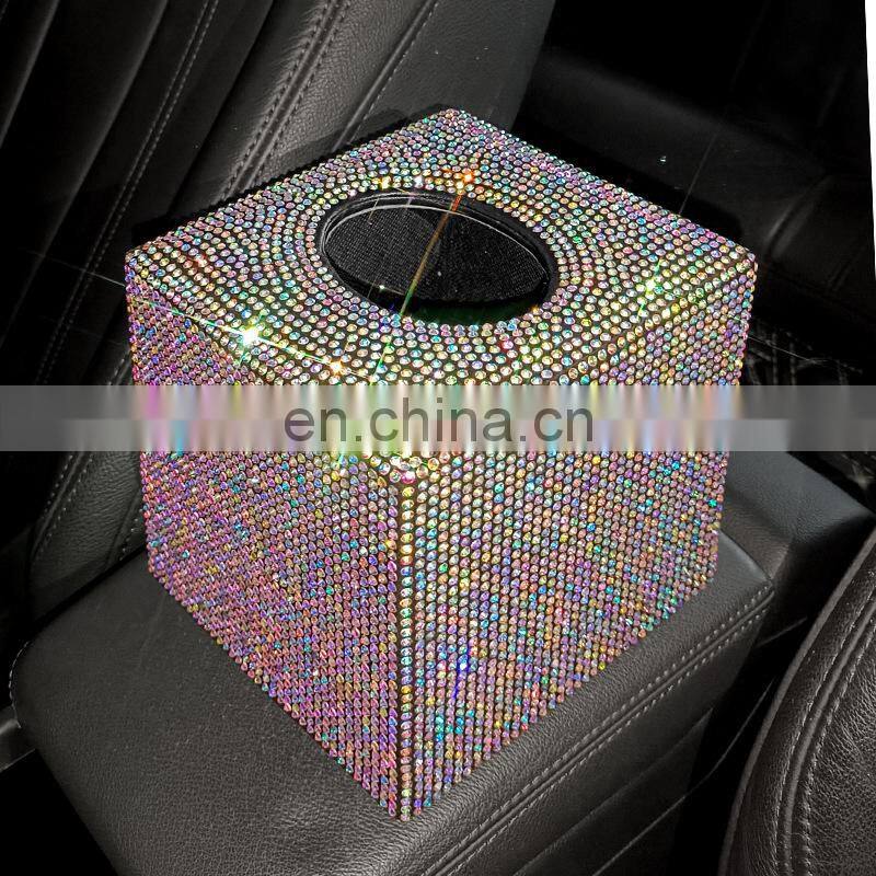 Creative Car Tissue Box Diamond Crystal Auto Tissue Holder Luxury Car Accessories Multifunction Bling Tissue Cover
