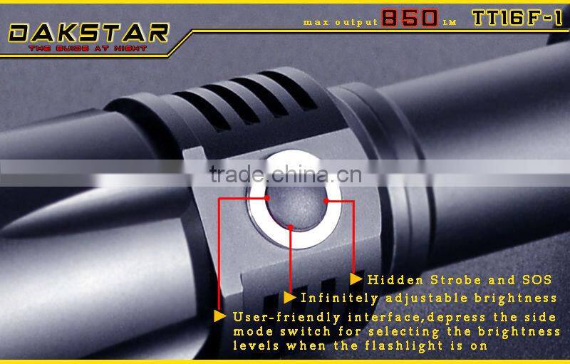 DAKSTAR TT16F-1 XM-L U2 850LM CREE LED 18650 Police Rechargeable Side Switch Stepless Diming Aluminum Tactical SWAT Flashlight