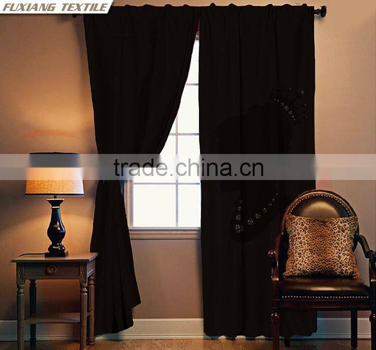 Faux Linen Fabric Black Color Queen Head Printed Partysu Window Curtains